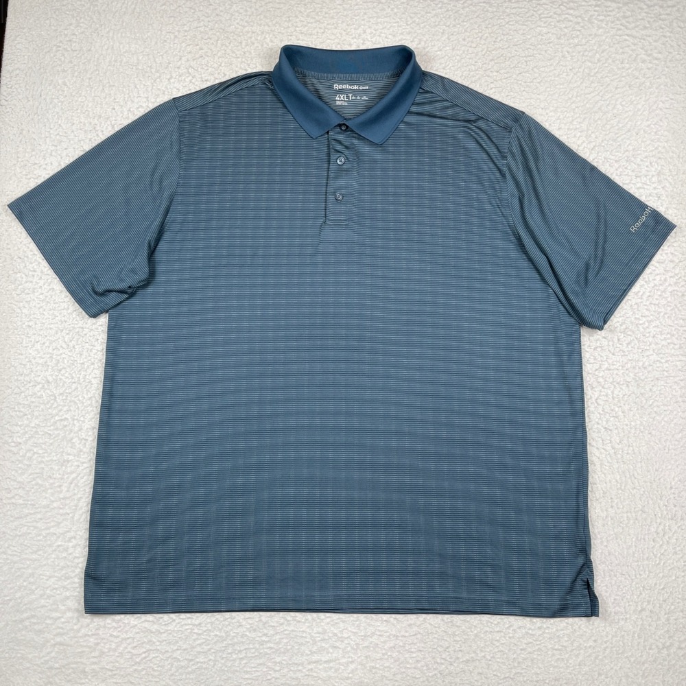 Reebok Golf Polo Shirt Mens 4XLT Blue Striped Short Sleeve Casual Performance